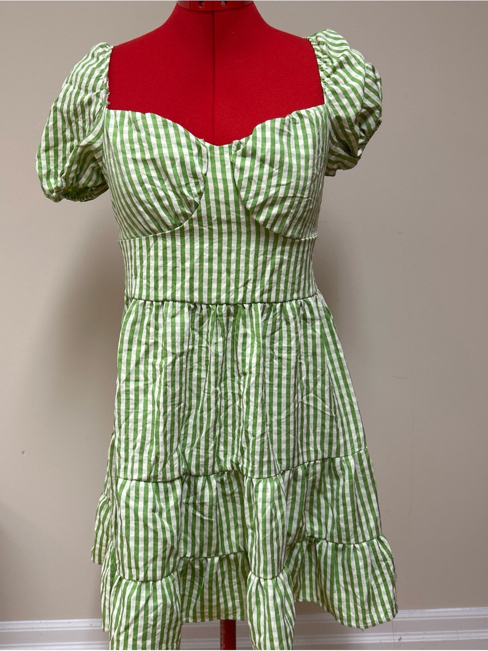 SHEIN Green and White Striped Midi Dress